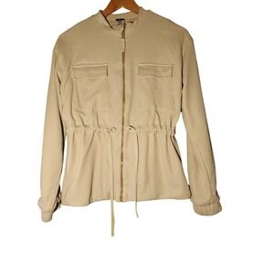 SKYWOX Beige Waffle Knit Utility Jacket Drawstring Waist Zip Front Medium